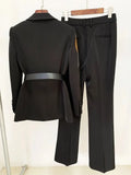STREET Newest Fashion 2023 Designer Runway Suit Set Women's Colorful Diamonds Belted Blazer Flare Pants Suit