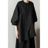 Black Shirts Women Irregular Oversized Blouses Gothic Dark Academic Japanese Vintage Asymmetrical Loose Casual Tops-Outfit