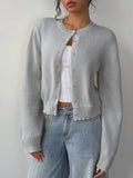 Fongt And Winter Sweater Women's Fashion Thin Round-Neck Long Sleeve Button Short Loose Cardigan Top Coat