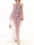 Fongt Holiday Wind 2025 Autumn/Winter New Temperament Elegant Lotus Leaf Side Design Slim Skinny Dress Woman