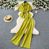 Fongt Dress Women's New Two-Piece Design Tice With Waist-Sleeved Shirt High-Rise Thin Leg Straight Trousers