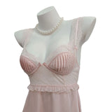 Fongt Lust Lace Spliced Silk Beauty Sling Pyjamas Women Autumn Folded Lace Cup Pyjabs Porcede Thin Home