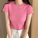 Basic Grey Shoulder T-Shirt Women's Short-Sleeved Round-Necked T-Shirt Threaded To Show A Thin Blouse In