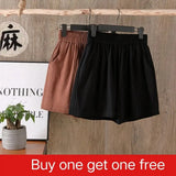 Women's Summer Shorts 100% Cotton High Waist Shorts Loose Casual Solid Shorts Pants Streetwear Elastic Waist Buy One Get