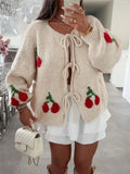 Fongt 2025 Knitted Cardigan With Loose Casual Sweater Strawberry Cherries With Coat Top