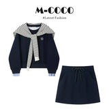 Fongt Autumn Wears Korean College Style Blue Embroidered Long-Sleeved Jacket Dress Dress Suit