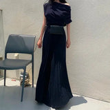 High Waist Ruched Pants Women Spring Summer Casual Pleated Trousers Solid All Match Wide Leg Pants Fashion Bottoms-Outfit