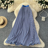 Fongt Fashion Folding Wave Half-Dress French Sweet High-Waisted A-Shaped Skirt Mid-Long Folds Skirt