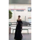 Fongt Shoulder Ribbon Dress Women's Summer Fashion Temperament Reduction Loose Thin A Word Long Dress
