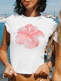 Fongt New Flower Print Short-Sleeved T-Shirt Girl Sexy Hottie Breathable Top
