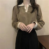 Fongt 2023 New Thin Lapel POLO Long-Sleeved T-Shirt Women's Versatile Show Thin Ins With Student Top