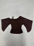 Fongt New Retro Stripe Shoulder Horn Sleeve T-Shirt Hottie Beaded Neck Small Repair Body