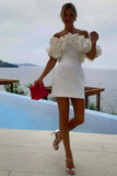 Summer White Ruffle Bodycon Party Dress Elegant Off The Shoulder Wedding Guest Dress Mini Celebrity Even Dress Short-Outfit