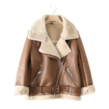 Fur Long Sleeved Loose Belt Warm Women's Jacket Lamb Wool Winter Thickened Locomotive Lapel Female Coat Beige Black Chic