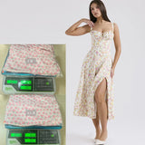 Fongt New Sexy Bare Back Sling Dress Holiday Breeze Flower Fork Long Skirt