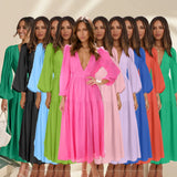 Fongt Autumn And Winter V Collar Waist Show Thin Pleated Long Sleeve Small Fresh Dress Female 23051-Outfit