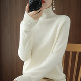 Turtleneck Women's Knitted Sweater Solid Loose Long Sleeve Autumn Sweaters Female Pullover Autumn Winter Warm Lady