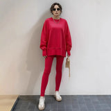 Fongt Autumn And Winter Women's Leisure Loose Long-Sleeved Collar Open Fork Tight Trouser Trouser Suit