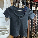 Women Front Buttons T-shirts 2023 Summer Fashion Ladies O Neck Short Sleeves Solid Color Tees Female Chic Tops-Outfit