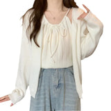 Design Sense Knitted Cardigan Women's Loose New Temperament Solid Color Cardigan Vest Suspenders Two-Piece Set-Outfit