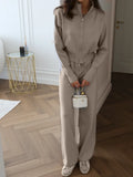 Fongt And Winter New Lazy Windy Open Shirt Sweater Set Women's Comfortable Top + Pants Knitted Two Sets