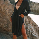 Fongt Day Silk Bamboo Set Hood Sunscreen Beach Coat Seaside Vacation Bikini With Swimsuit Hood