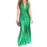 Fongt Autumn New Solid Color Fashion Hanging Neck Fold Design Temperament Hot Girl Dress-Outfit
