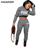 Pink Letter Print Sweatsuits Long Sleeve Hoodies And Jogger Pants Two Piece Sets Tracksuit Female Fall Winter