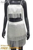 Tassel Spaghetti Strap Crop Top Mini Dress 2 Piece Set Women Sexy Camis Package Hip Dresses Party Clubwear