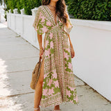 Fongt Summer Dress High-Waisted Babes Bat Sleeve V-Neck Print Sexy Women's Dress Girl