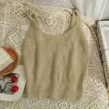 Women's Camisole Temperament Lint Knitted Tank Tops Solid Color U Neck-Outfit