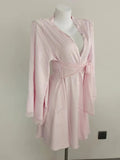 Fongt New Ice Silk Lotus Leaf Side Broad Sleeves Bathrobe New Lady Sexy Lace With Coat Morning Robe