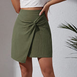 Fongt Summer New Women's Pure-Color High-Waisted Cotton Thrombony Tipper Irregular A-Word Half-Body