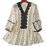 Chiffon Women's Blouse Large Size Printing Lace Loose Shirt Elegant Summer Short Sleeve Casual Top Fashion Female