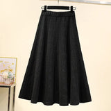 Winter Women thick sweater skirt Elastic High Waist Pleated Midi knitted Skirt female solid elegant