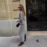Fongt Autumn New Women's Fashion Simple Knitted Double Coat + Skirt