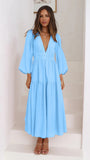 Fongt Autumn And Winter V Collar Waist Show Thin Pleated Long Sleeve Small Fresh Dress Female 23051-Outfit