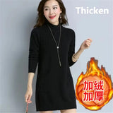 Mid-length Plus Velvet Bottoming Sweaters Women's Thicken Soft Long Knitted Tops Mock Neck Slim Warm Pullovers With