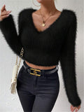 Fongt And Winter New Solid Color V-Neck Repair With Plush Short Lady Sweater