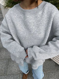 Solid Color Pullovers Women Autumn Winter Y2k Long Sleeve Loose Sweatershirts Harajuku Retro O-Neck Fleece Hoodies