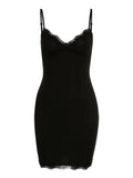 V Neck Lace Trim Bodycon Strap Mini Dress-Outfit
