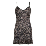 Sexy Girls Sexy Leopard Halter Skirt Lace Splicing V-Collar Buttocks Bottom Skirt Lotus Leaf Pendulum Dress-Outfit