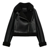 Fongt Women's Dress 2025 New Black Warm Fur Integrated Double-Sided PU Imitation Leather Jacket Jacket
