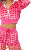 Women's Pants Suits Female Short Coat Heart Print Long Sleeve Tops with Zipper and Pockets Women's Clothes for Spring Fall