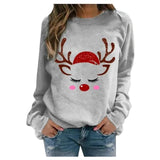 Christmas Printing T-shirt Plaid Women Casual Long Sleeve Shirts Blouse