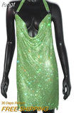 Crystal Rhinestone Drape Backless Dress 2023 NEW Mesh Sequin Bodycon Club Halter 2 Slits Evening Party Christmas Mini