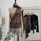 Fongt Hottie Side Hanging Neck Scarf Print Knitted Top Design Embody T-Shirt 2786