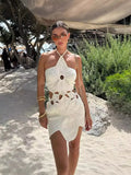 Fashion Hanging Neck Asymmetric Hollow Dress Women's
