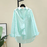Fongt Shirt 2025 Spring And Autumn Casual Polo Collar Long Sleeve Stripe Loose Retro Stripe Commuting Top Lady