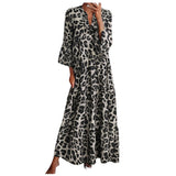 Boho Leopard Print Maxi Dresses Women's Casual V-Neck Full Sleeve Long Dress Ladies Summer Beach Party Vestidos Feminina-Outfit